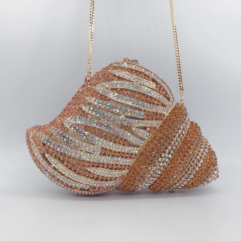 Luxe Schelpvormige Strass Avondtas Voor Dames Schelp Clutch Banket Feest Handtas Met Afneembare Ketting