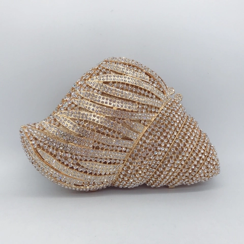 Luxe Schelpvormige Strass Avondtas Voor Dames Schelp Clutch Banket Feest Handtas Met Afneembare Ketting