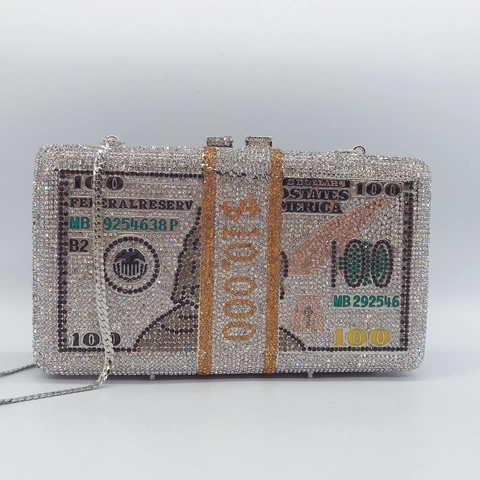 Luxus Strass US Dollar Schein Geldstapel Clutch Tasche Bling Kristall Abendhandtasche Für Damen Party Hochzeit Mode Accessoire