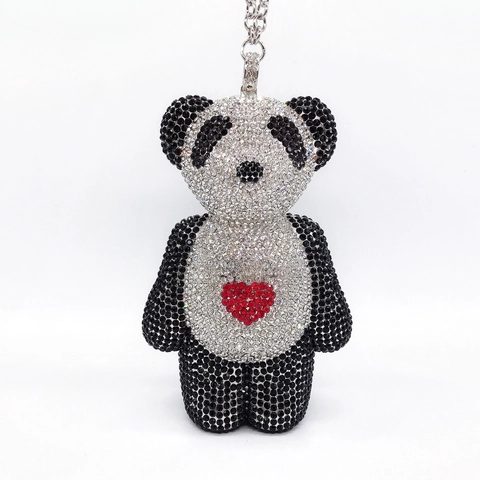 Borsa Da Sera Panda In Metallo Con Strass Integrali E Catena Rimovibile Dettaglio Cuore Per Feste Matrimoni Gala