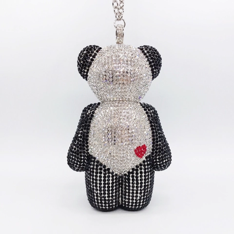 Borsa Da Sera Panda In Metallo Con Strass Integrali E Catena Rimovibile Dettaglio Cuore Per Feste Matrimoni Gala