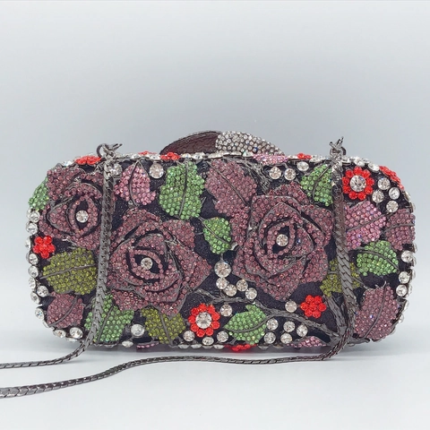 Elegante Borsa Da Sera Con Rose Di Strass Pochette Rigida In Metallo Per Banchetti Matrimoni E Feste Da Donna