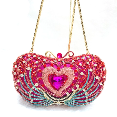 Bolso De Noche En Forma De Corazón Con Pedrería Marco De Metal Correa De Cadena Boda Fiesta Banquete Bolso Para Mujer