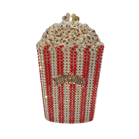 Popcorn Eimer Strass Abendtasche Clutch Ausgehöhltes Metall Glitzer Kristall Party Handtasche Für Damen Bankett Formal Neuheit