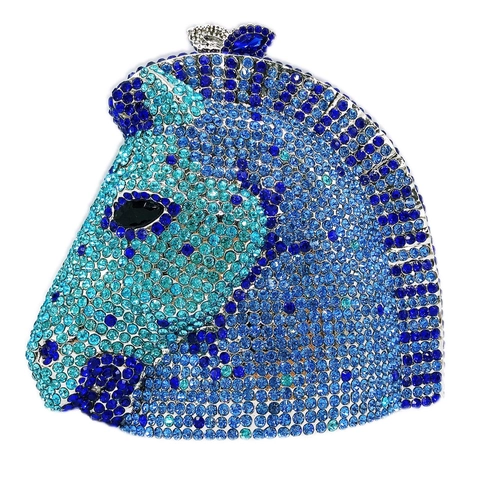 Horse Head Rhinestone Evening Clutch Bag Luxury Crystal Animal Shaped Metal Purse For Women Party Banquet Glamorous