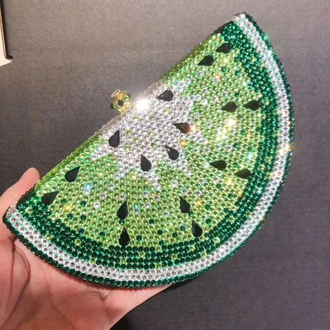Bolso de Noche de Lujo con Forma de Sandía e Incrustaciones de Strass Bolso de Mano con Marco de Metal para Mujer Fiesta Banquete