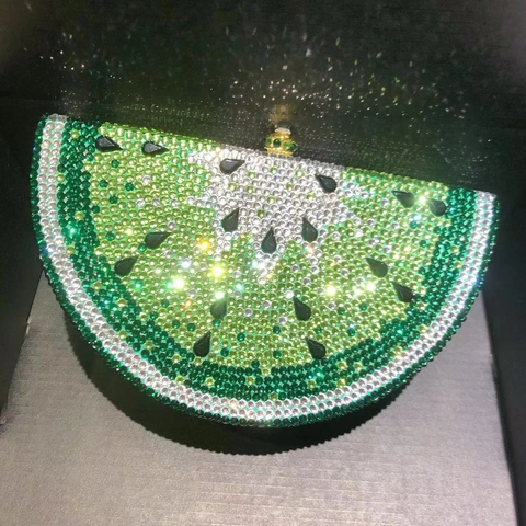 Bolso de Noche de Lujo con Forma de Sandía e Incrustaciones de Strass Bolso de Mano con Marco de Metal para Mujer Fiesta Banquete