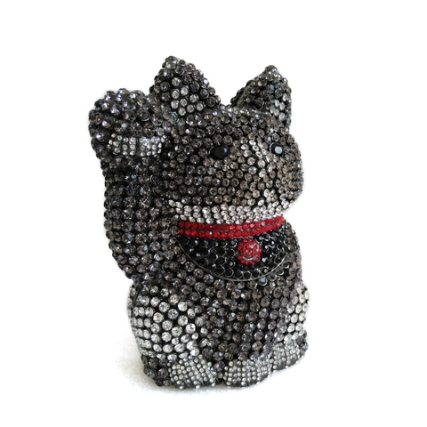Luxury Lucky Cat Rhinestone Evening Bag Handcrafted Metal Hollow Out Animal Shaped Crystal Clutch For Women Party Banquet Wedding
