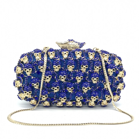 Luxus Abendtasche Strass Totenkopf Dekor Hohlmetall Hartschale Party Formelle Prom Handtasche Gothic Stil Damen