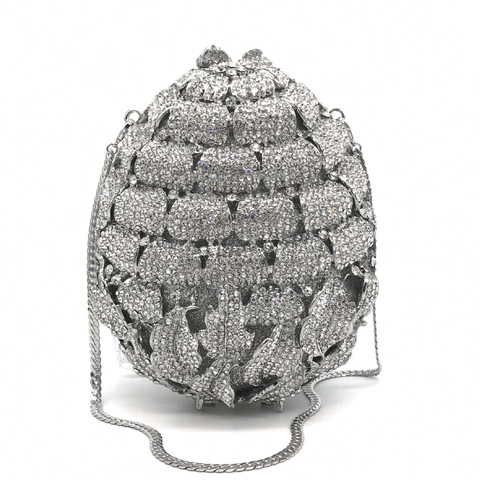 Pochette De Soirée En Alliage Métallique Creux Strass Forme D'œuf Fleur Ananas Mariage Banquet Fête Boîte Rigide