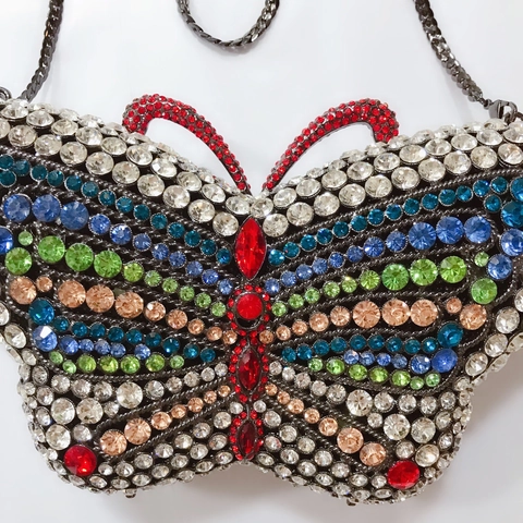 Borsa Da Sera A Forma Di Farfalla Metallo Traforato Con Strass Cristalli Pochette Da Cerimonia Matrimonio Con Catena