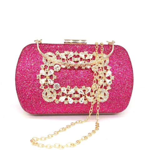 Elegant Women Evening Clutch Bag With Glitter Sequins And Rhinestone Square Buckle Luxury Party Wedding Handbag Metal Handle
