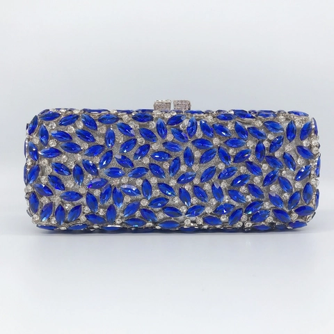Borsa Da Sera Da Donna Clutch Strass Cristallo Blu Scatola Metallo Rigida Lusso Festa Matrimonio Borsa A Mano Con Catena
