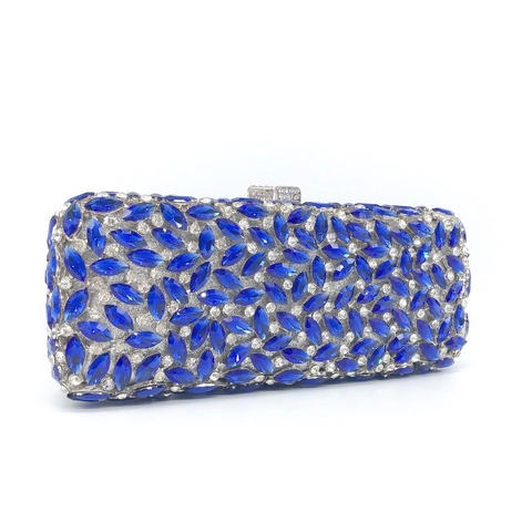 Borsa Da Sera Da Donna Clutch Strass Cristallo Blu Scatola Metallo Rigida Lusso Festa Matrimonio Borsa A Mano Con Catena