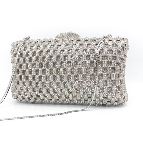 Borsa Da Sera Con Strass Argento Metallo Pochette Con Catena Per Matrimonio Festa Formale