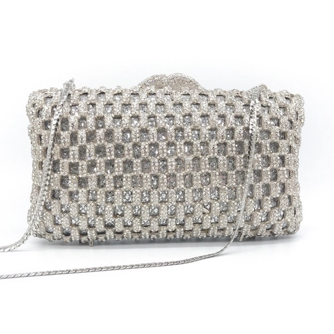 Borsa Da Sera Con Strass Argento Metallo Pochette Con Catena Per Matrimonio Festa Formale