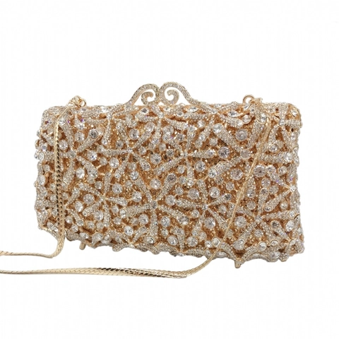 Bolso De Noche Estrella De Mar Diamantes De Imitación Metal Hueco Cristal Rígido Cartera Lujo Fiesta Para Mujeres