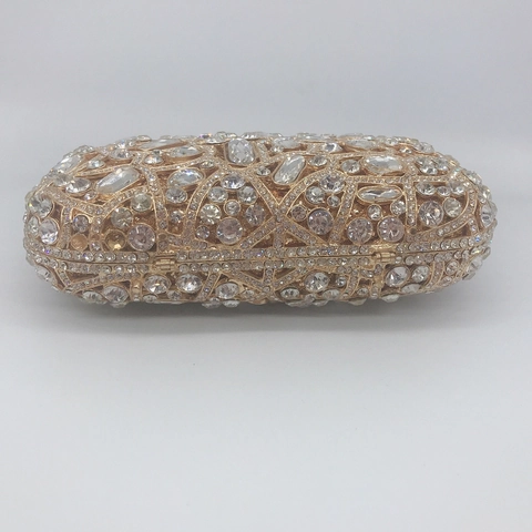 Pochette Da Sera Con Strass Scocca Rigida In Metallo Intagliato Borsa A Mano In Cristallo Con Catena Rimovibile Donna
