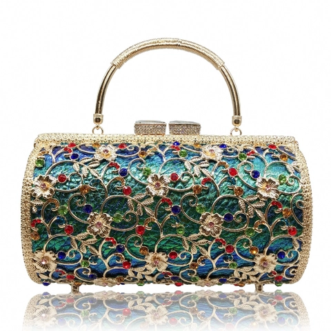 Sac De Soirée En Métal Évidé Strass Pochette Cylindre Sac À Main Avec Chaîne Pour Mariage Fête Banquet Luxe Élégant