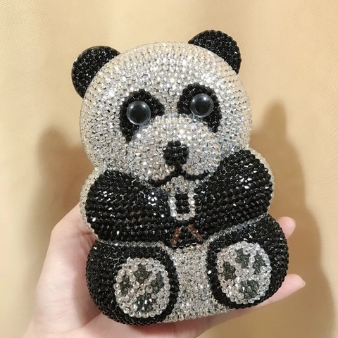 Borsa Da Sera Forma Panda Fatti A Mano Strass Cristallo Telaio Metallo Guscio Rigido Catena Lusso Donne Festa A Mano
