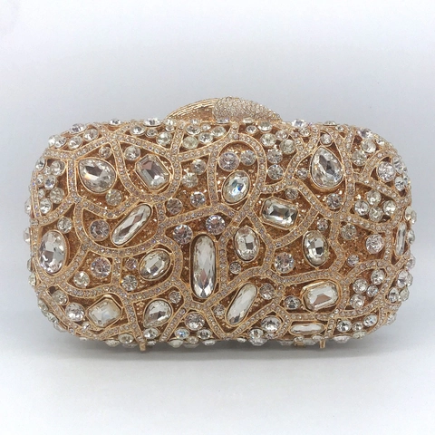 Pochette Da Sera Con Strass Scocca Rigida In Metallo Intagliato Borsa A Mano In Cristallo Con Catena Rimovibile Donna
