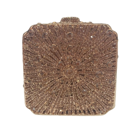 Elegant Women Rhinestone Evening Clutch Bag Metal Hard Shell Sunburst Pattern Party Wedding Banquet Luxury Handbag Box