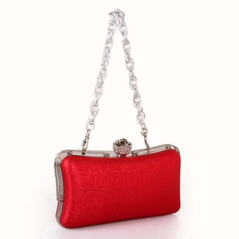 Women Evening Clutch Bag PU Leather Cross Pattern Rose Rhinestone Clasp Chain Strap Wedding Party Elegant Handbag