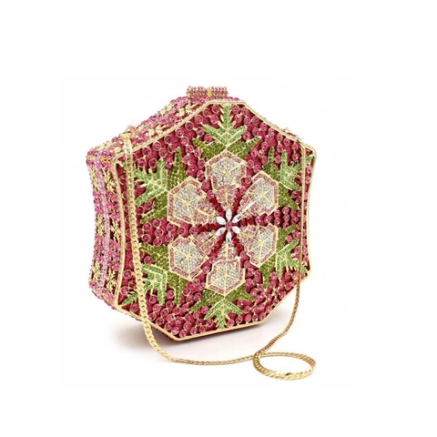 Hexagonal Snowflake Evening Clutch Bag Luxury Rhinestone Crystal Metal Purse For Women Wedding Party Banquet Elegant