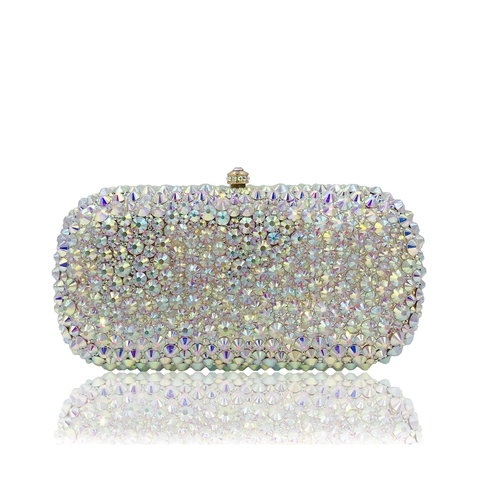 Abendhandtasche Strass Kristall Eingelegt Metallrahmen Hartschale Abnehmbarer Kettenriemen Für Hochzeitsfeier Formelles Kleid Funkelnder Luxus