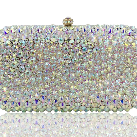 Abendhandtasche Strass Kristall Eingelegt Metallrahmen Hartschale Abnehmbarer Kettenriemen Für Hochzeitsfeier Formelles Kleid Funkelnder Luxus