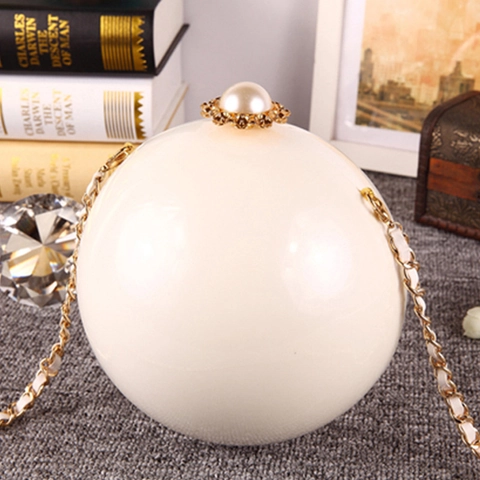 Pochette Da Sera Sferica Borsa A Sfera In Perla Artificial Acrilica Guscio Rigido Per Donna Elegante Borsa Da Banchetto Matrimonio Con Catena
