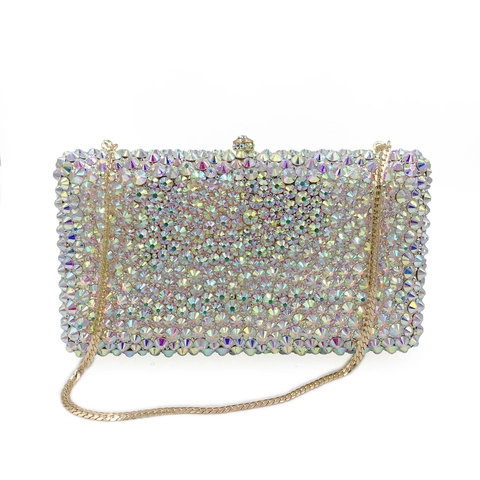 Luxury Evening Clutch Bag Full Rhinestone Encrusted Crystal Box Handbag For Wedding Party Formal Dinner For Women
