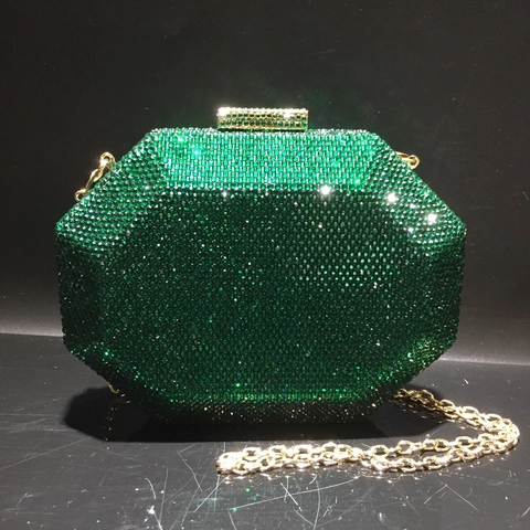 Pochette Da Sera Geometrica Ottagonale Lusso Con Strass Borsa Da Party Rigida Con Catena Per Donna