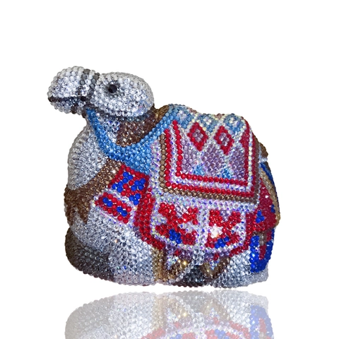 Borsa Da Sera Forma Cammello Strass Cristallo Pochette Motivo Esotico Guscio Rigido Metallo Da Festa Con Catena