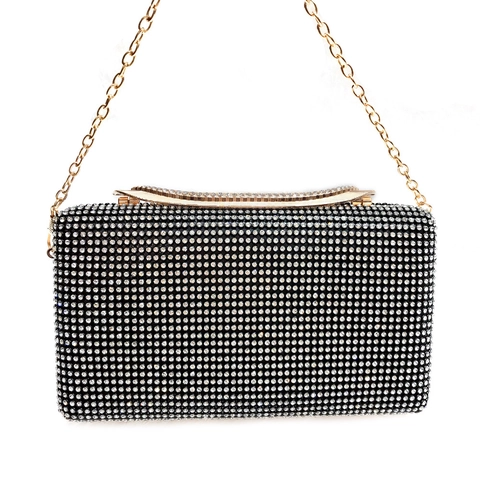 Strass Avondtas Clutch Voor Dames Formeel Feest Bruiloft Kristal Harde Schaal Rechthoekige Handtas Met Metalen Kettingriem