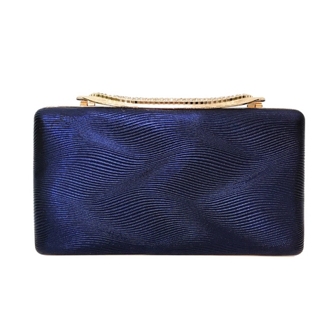 Women Evening Clutch Bag PU Leather Wave Texture Rhinestone Handle Metal Frame Chain Strap Elegant Square Party Handbag
