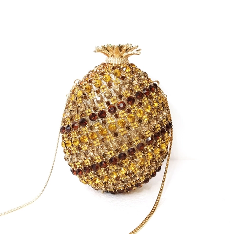 Luxury Pineapple Shape Evening Clutch Bag Hollow Metal Rhinestone Crystal Party Wedding Purse With Chain Strap
