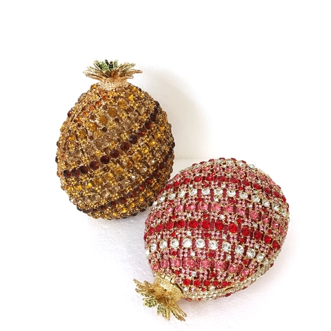 Luxury Pineapple Shape Evening Clutch Bag Hollow Metal Rhinestone Crystal Party Wedding Purse With Chain Strap