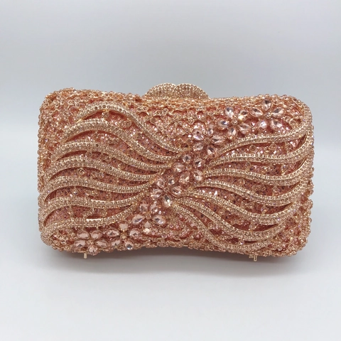 Rhinestone Bogen Abendtasche Hohl Metall Hartschalen Clutch Mit Kette Für Party Hochzeit Damen Luxus Kristall