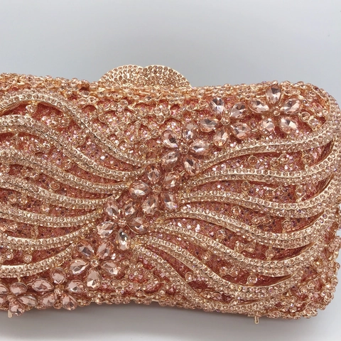 Rhinestone Bogen Abendtasche Hohl Metall Hartschalen Clutch Mit Kette Für Party Hochzeit Damen Luxus Kristall