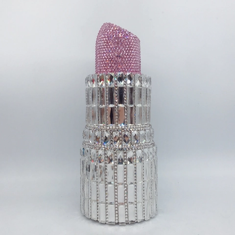 Lippenstiftform Straß Abendtasche Voll Diamant Bankett Clutch Mit Metallkette Für Damen Luxus Party Handtasche