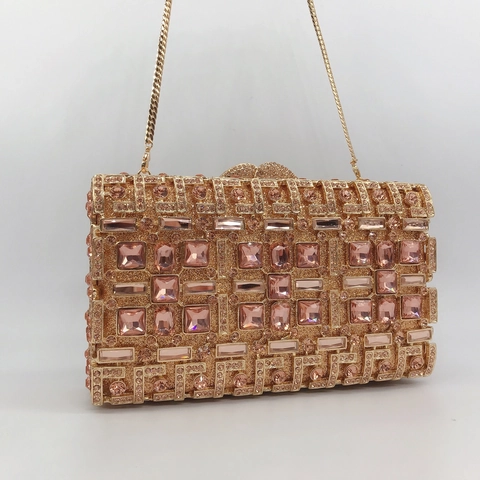 Borsa Da Sera Con Strass Pochette Di Lusso In Cristallo Per Donna Matrimonio Guscio Rigido Catena In Metallo Luccicante