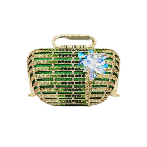 Luxury Evening Clutch Bag Rhinestone Metal Hollow Crystal Flower Tassel Banquet Wedding Party Handbag For Women