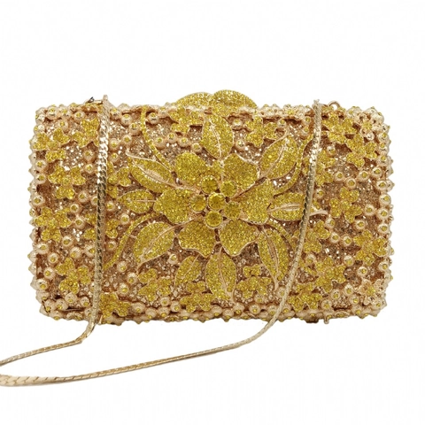 Pochette Da Sera Lusso Strass Cristallo Metallo Cavo Floreale Per Donne Matrimonio Festa Elegante Con Catena