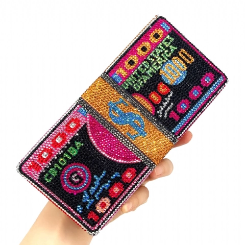 Borsa Da Sera Con Strass Forma Di Fascio Di Dollari Lusso Cristallo Pochette Con Catena In Metallo Per Donna Festa Banchetto