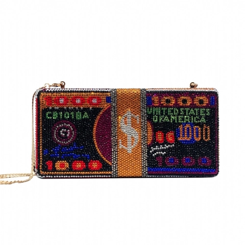 Borsa Da Sera Con Strass Soldi Dollaro Cristallo Pochette Lusso Party Borsetta Con Catena In Metallo