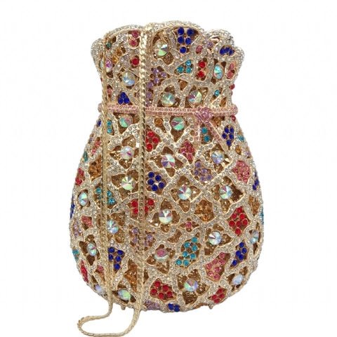 Borsa Da Sera Strass Metallo Cavo Fodera Pelle Sacchetto Cristallo Pochette Lusso Per Matrimonio Festa