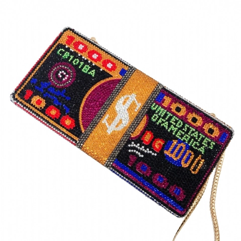 Borsa Da Sera Con Strass Soldi Dollaro Cristallo Pochette Lusso Party Borsetta Con Catena In Metallo