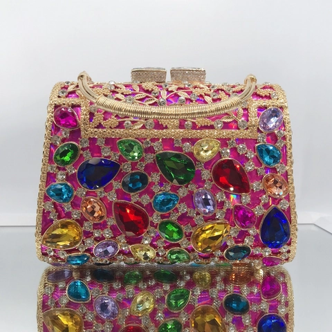Bolso De Noche Lujoso Con Cristales De Colores Bolso De Mano Floral De Metal Calado Para Mujer Banquete Boda Fiesta