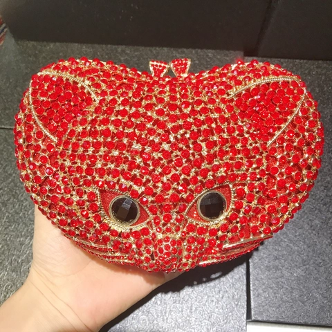 Borsa Da Sera A Forma Di Volpe Lusso Strass Cornice In Metallo Pochette Per Festa Matrimonio Banchetto Occasioni